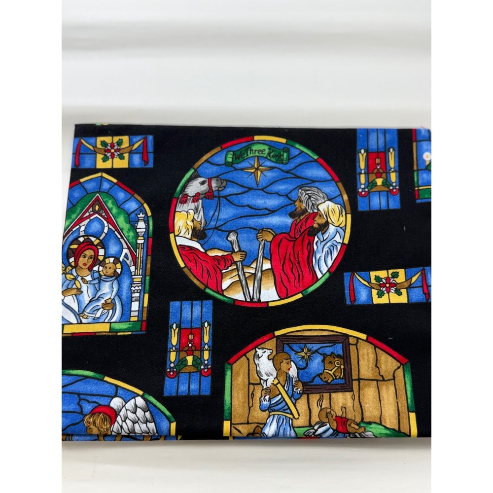 Vintage Stained Glass Nativity cotton fabric 
 by Hi Fashion Fabrics 1 yd